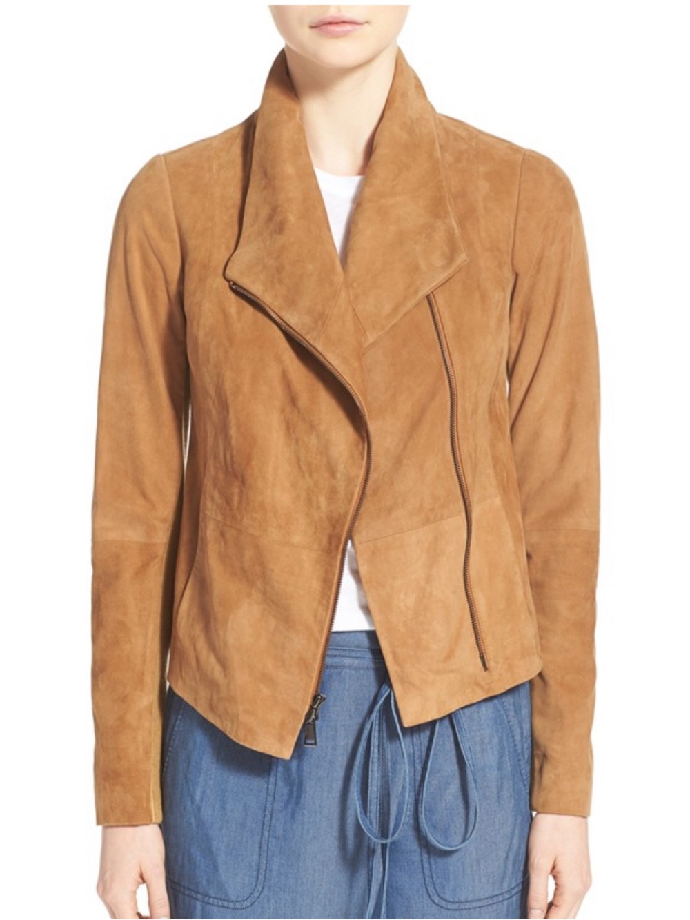 Vince Tan Suede Asymmetrical Zip Jacket